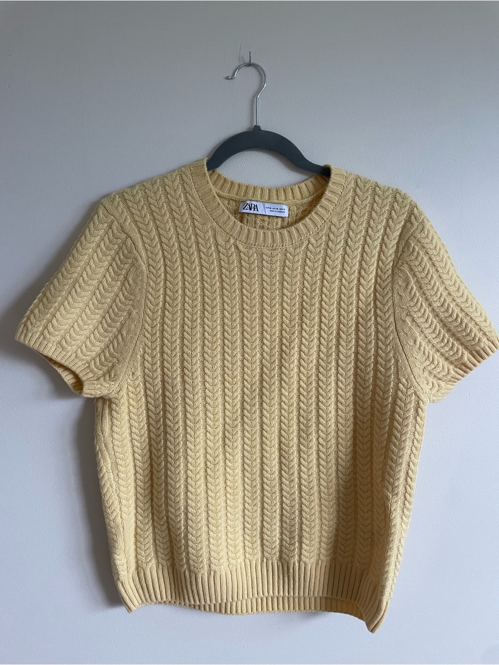 Zara Cable Knit Sweater Tee XL | Butter Yellow Short Sleeve Knit Top
